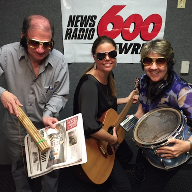 pic jo garner and bill dries and wendy greenlaw 9-24-16 with guitar, drum and rainmaker and glasses